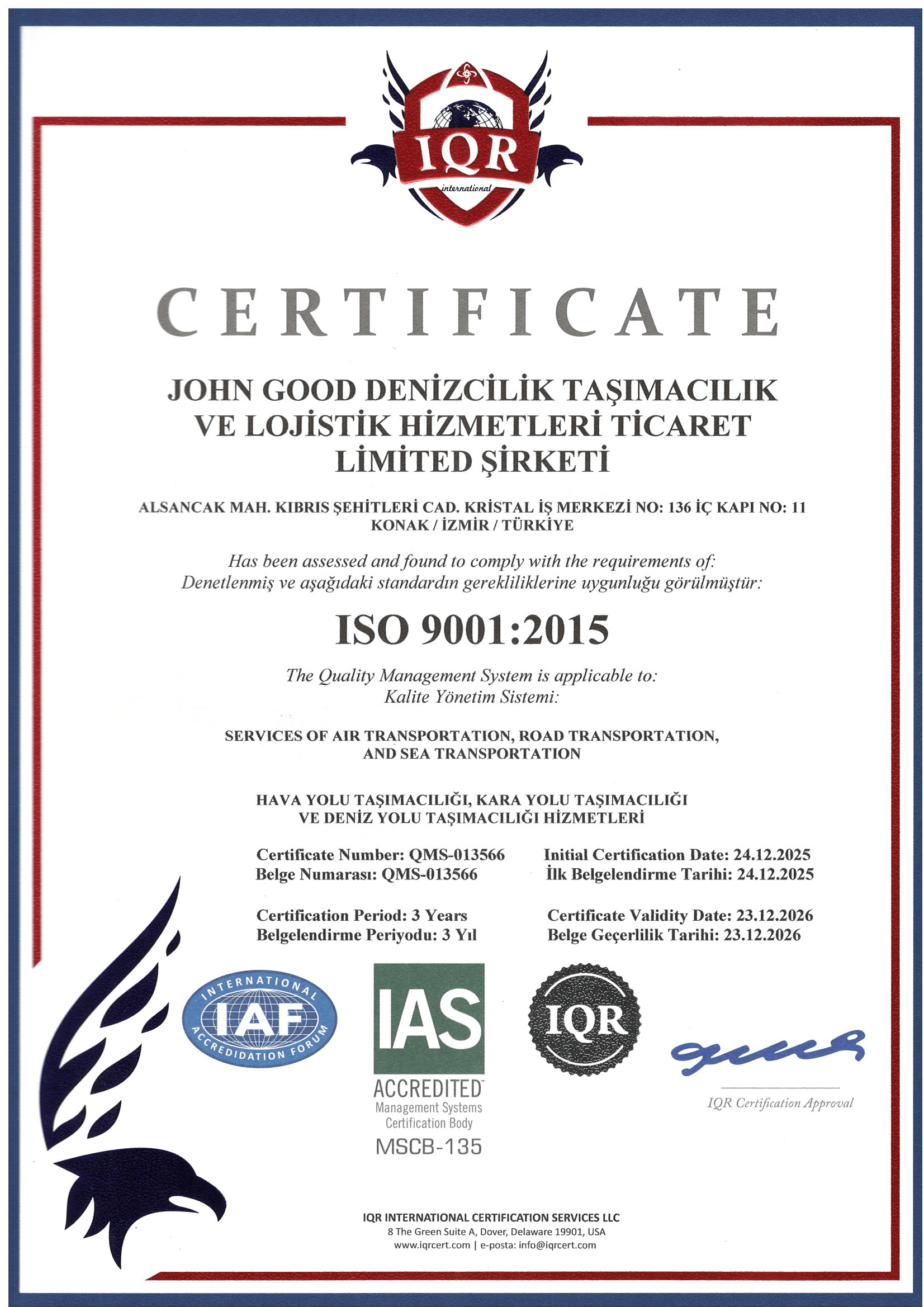 Denholm Good Logistics Sertifika 1
